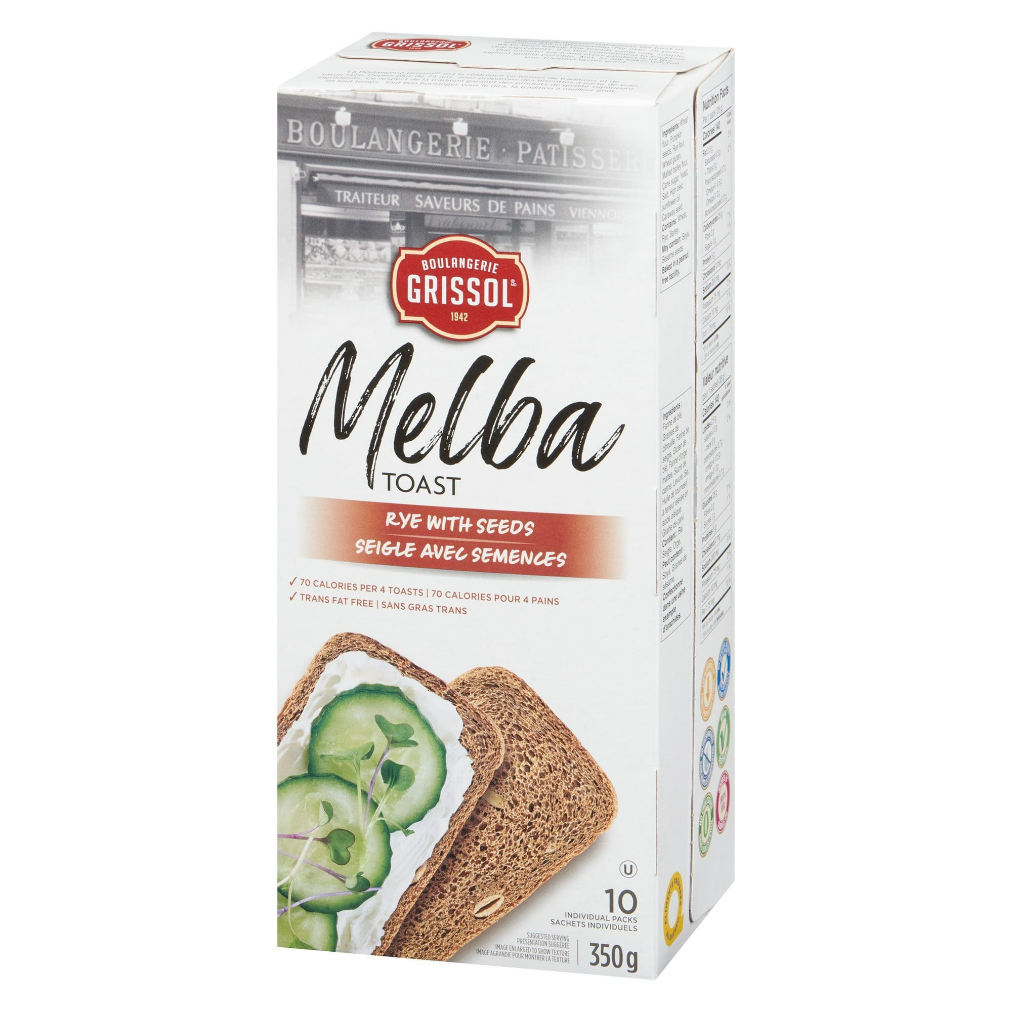 Boulangerie Grissol Melba Toast Rye with Seeds, Dare, Pack of 10, 350 g