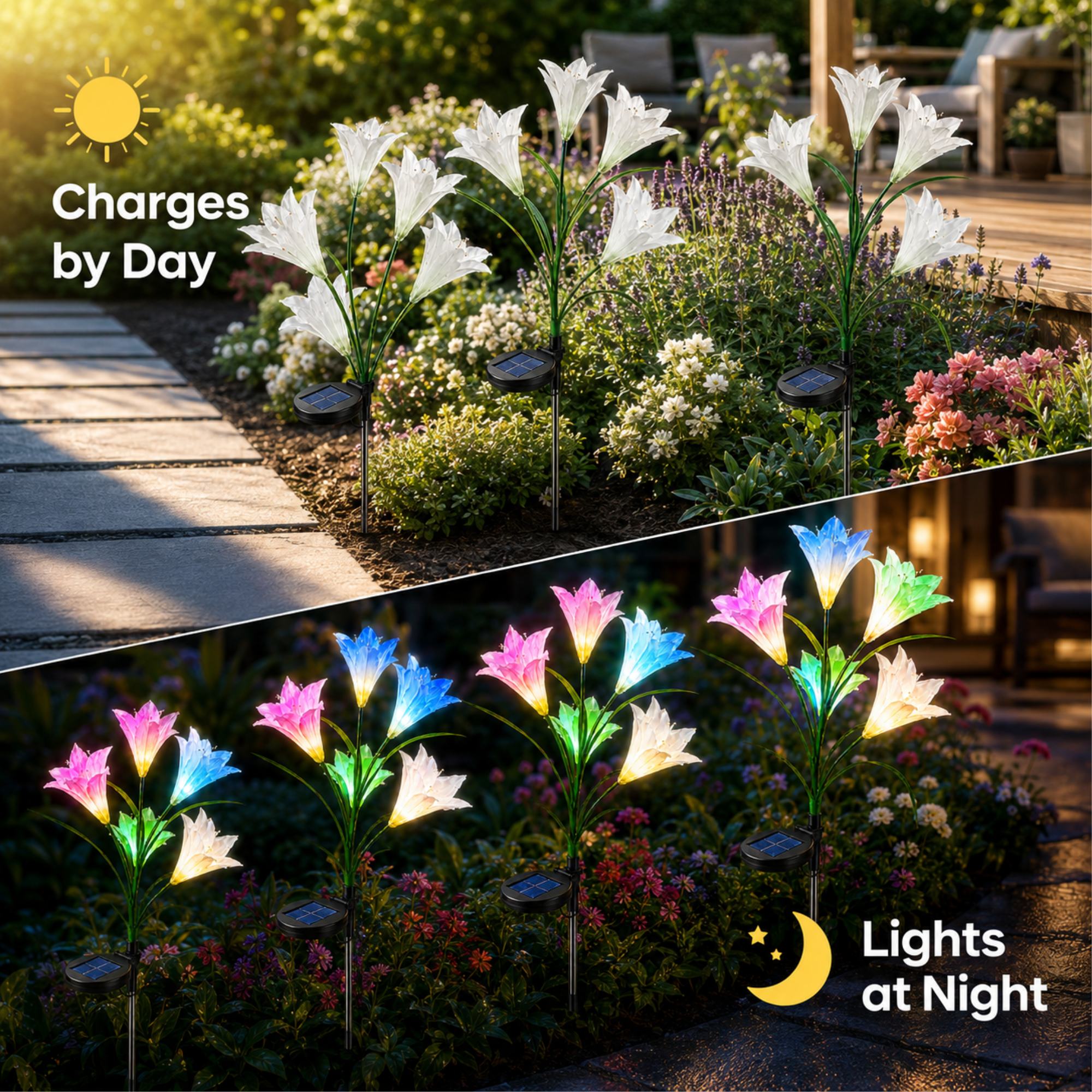Rynpexz Solar Flower Lights, 2-Pack 8 Lily Stake Lights photo 2