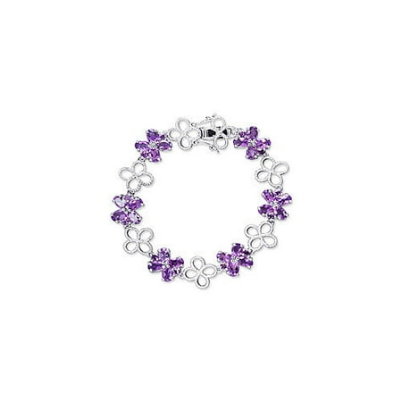 Oravo Antique Flower Design Oval and Round Cut Gemstone Bracelet in Sterling Silver