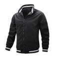 thumbnail image 1 of Chaqueta de hombre con cuello alto de moda casual a rayas., 1 of 3