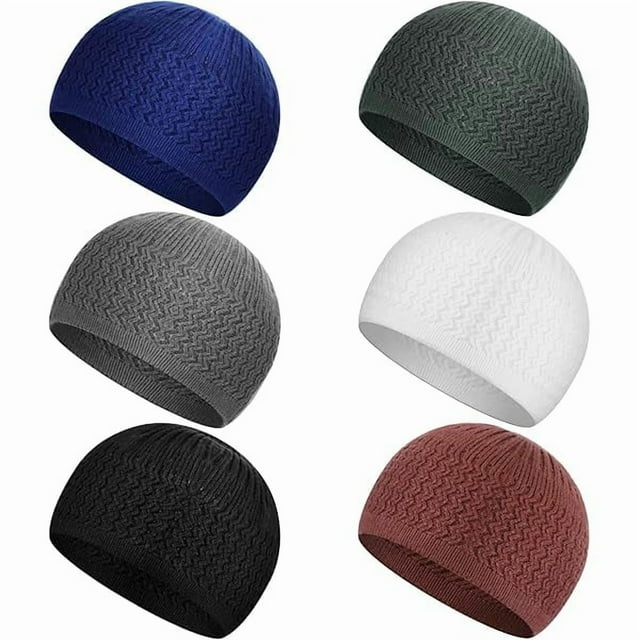 wonima44 6 Pcs Kufi Hats for Men Knit Kufi Cap Breathable Cotton Stretchy Skull Cap Helmet Beanie Hat for Men Women Muslim in Cool Designs