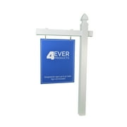 White Real Estate Sign Post with Stake 5 Foot w 36 inch arm Gothic Cap