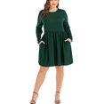 thumbnail image 6 of Women's Round Neck Long Sleeve T Shirt Dresses Pleated Loose Swing Casual Midi Dress Knee Length, 6 of 8