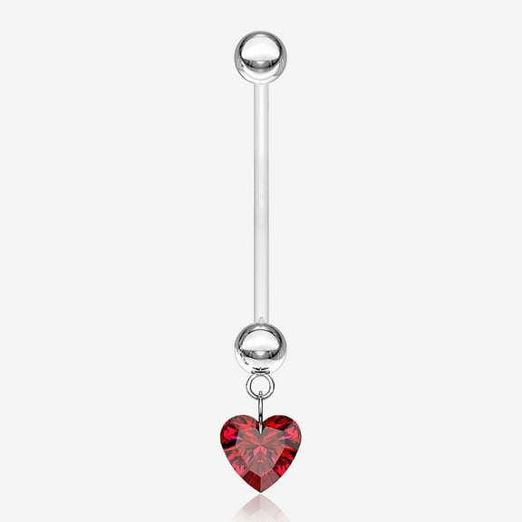 BM25 Sparkle Heart Gem Dangle Bio-Flex Pregnancy Belly Button Ring-Red