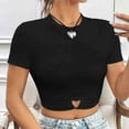 thumbnail image 4 of ATOYSOY Women's Ribbed Slim Crop Tops Fashion Shirts Solid Color Round Neck Retro for Teens Girls Summer Pullover Short Sleeve Elegant Casual Drawstring Black L, 4 of 6