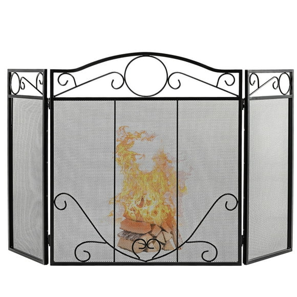 Gymax 3-Panel Fireplace Screen Decor Cover Pets Baby Child Safty Folded Fire Doors