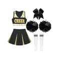 thumbnail image 3 of iiniim Girls Cheer Leader School Uniform Sleeveless Cheerleading Dance Crop Top Skirt with Hair Tie Socks Pom Poms A White&Black 10, 3 of 7