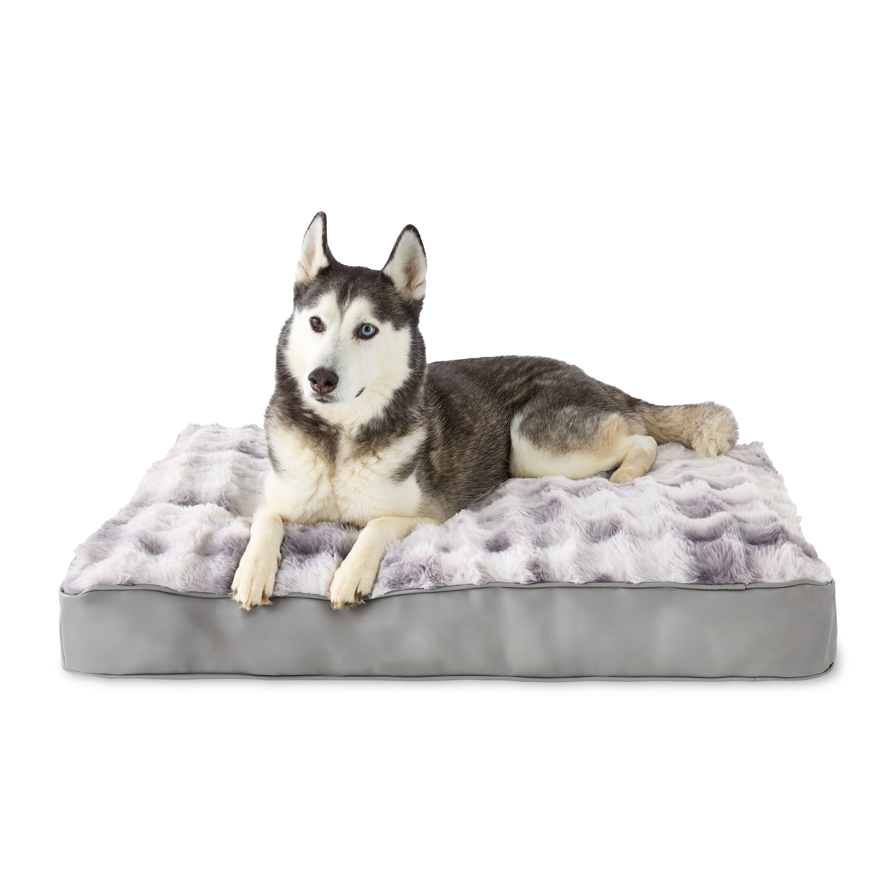 Vibrant Life Large Faux Leather Orthopedic Pet Bed, Black and White, 40" x 27"