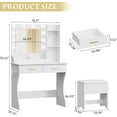 thumbnail image 7 of PUFFCAFE Vanity Desk with Mirror and LED Lights,Small Makeup Vanity Table with Drawers & Chair & Power Outlet & Hair Dryer Rack,White Dressing Table for Bedroom, 7 of 7
