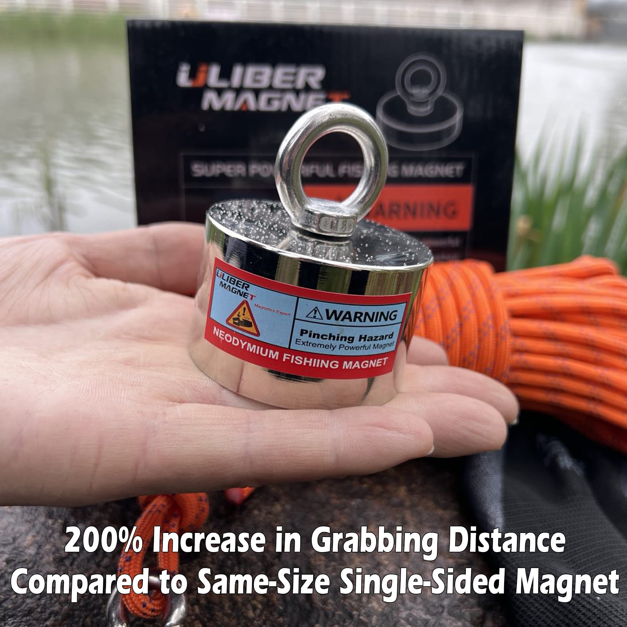 ULIBERMAGNET Magnet Fishing Kit 1200LB Dia.3.81in, Strong Neodymium Magnet  N52 with 20 Meters Durable Rope, Heavy Duty Magnetic of Retrieving Treasure  in Rivers 