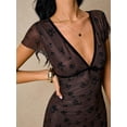 thumbnail image 4 of Women's Elegant Floral Print Mesh Midi Dress, Summer Fall Wedding Guest Dress, 4 of 7