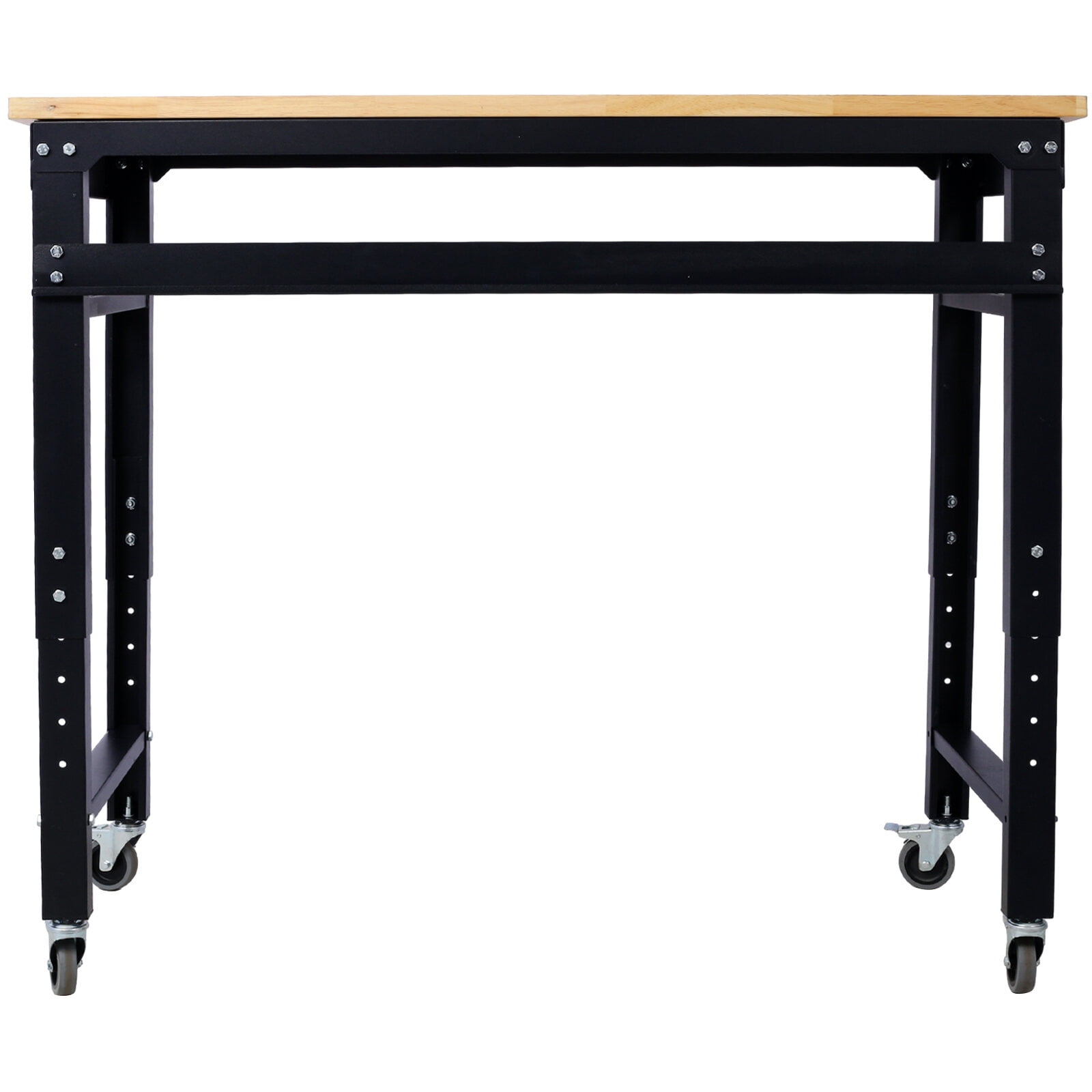 , Workbench - 48" Wide Rolling Workbenches for Garage - Adjustable Height, Workshop Tool Bench, Metal with rubber Wood Top, Black ,Steel ,