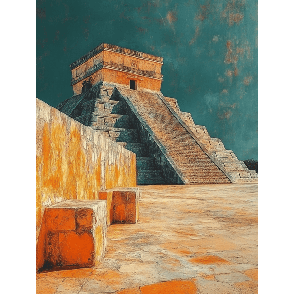 Chichen Itza Impression sur Toile Pyramide Maya/art Mural, Parfait pour Salon, Bureau, Couloir et Décoration d'Étude