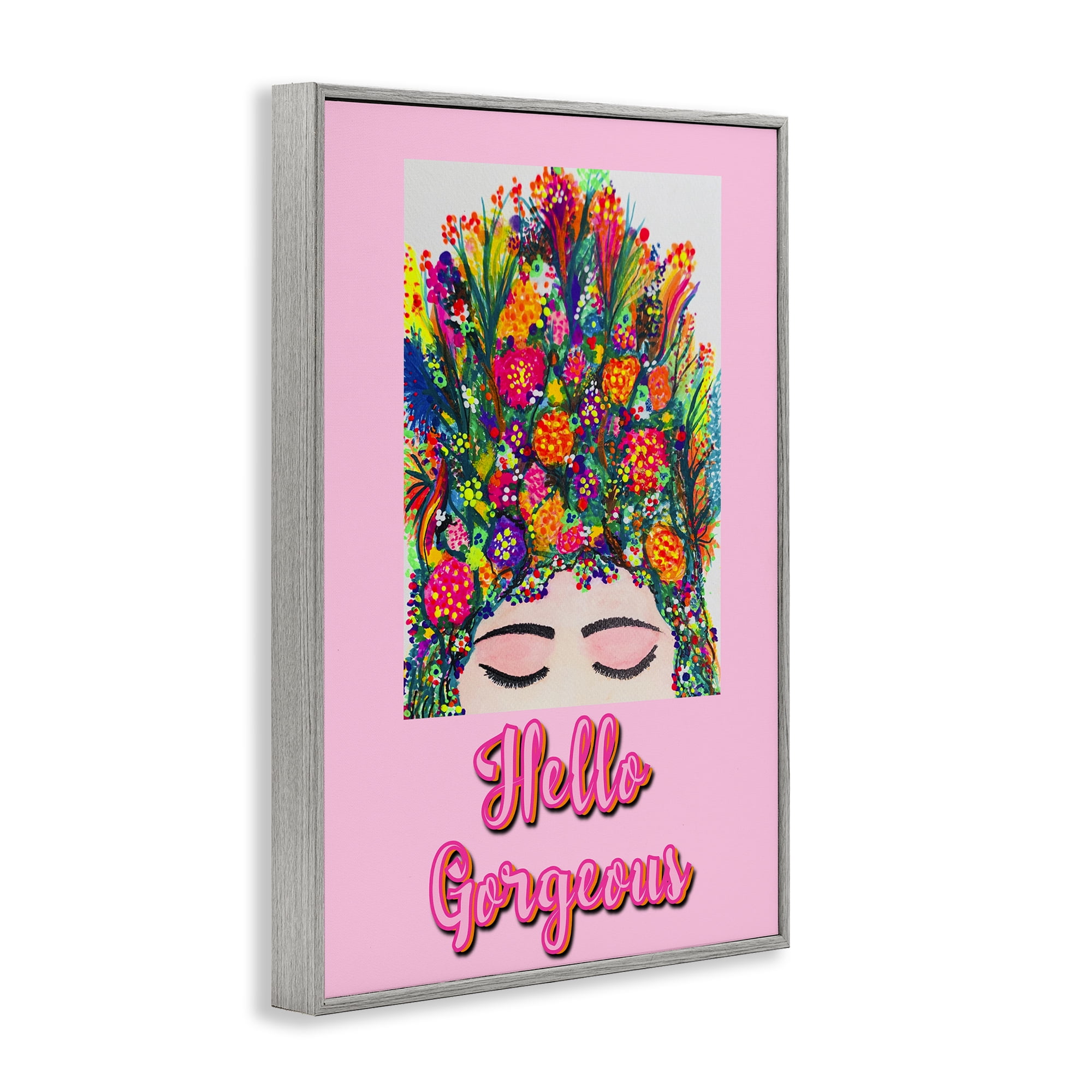 Stupell Industries Hello Gorgeous Floral Woman Gray Framed Giclee Art, design by Pooja Dave