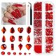 thumbnail image 1 of Qiipii 2052 piezas de diamantes de imitación rojos para decoración de uñas, múltiples formas, piedras de imitación de cristal con parte posterior plana, gemas, cuentas redondas rojas de Siam, piedras, 1 of 1