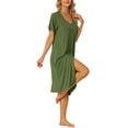 thumbnail image 4 of INSPIRE CHIC Women's Nightgown Button Down Soft Modal Short Sleeve Pajama Sleepshirts XL Army Green, 4 of 6