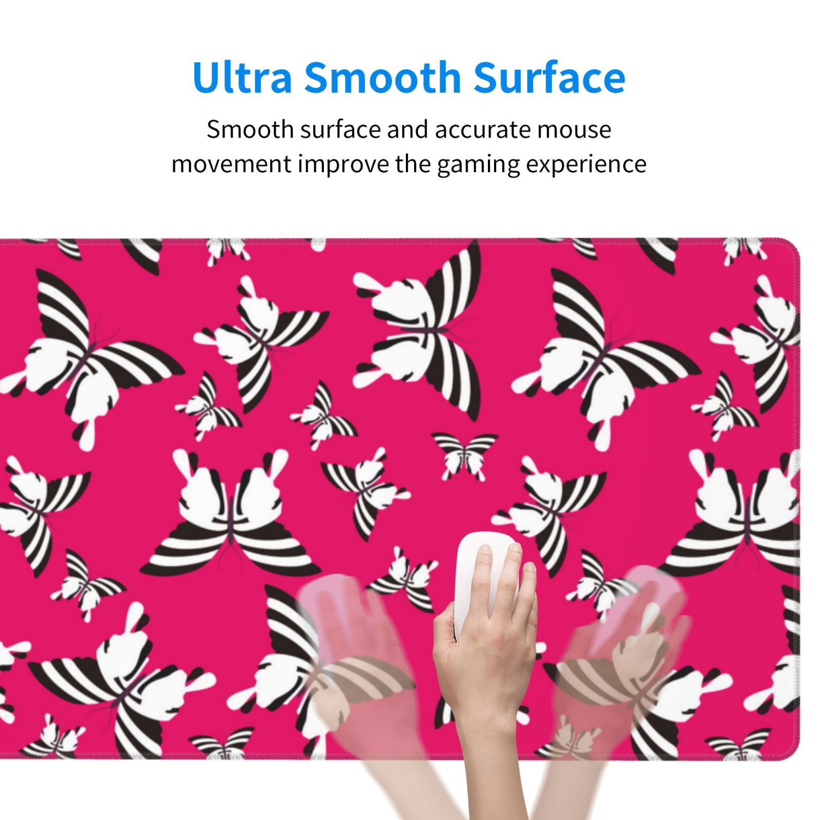 Rateoe Butterfly Print Mouse Pad - Extended Large Gaming Mousepad,Non-Slip Stitched Edge,16x29.5 Inch