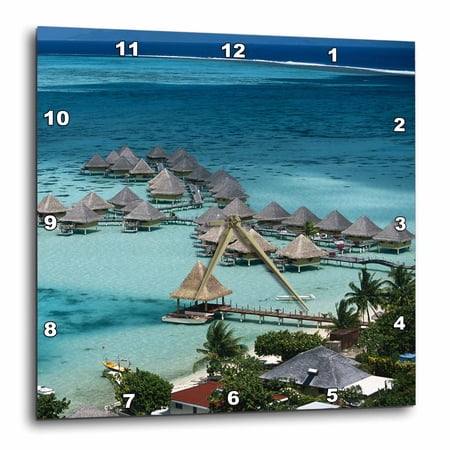 3drose, French Polynesia, Bora Bora, Taahina Bay and Beachcomber Hotel., 10x10 Wall Clock