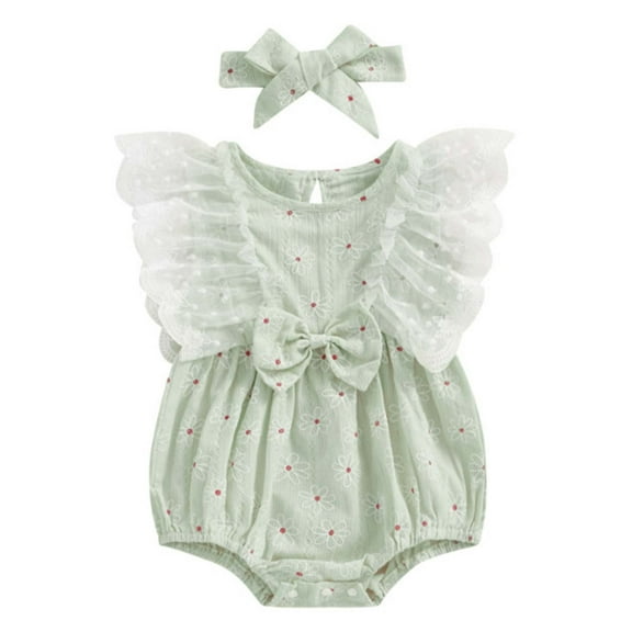 Baby Girl Outfits Cute Letter Embroider Ruffle Sleeveless Romper Bodysuit Baby Clothing for Baby Girls 0-3 Months