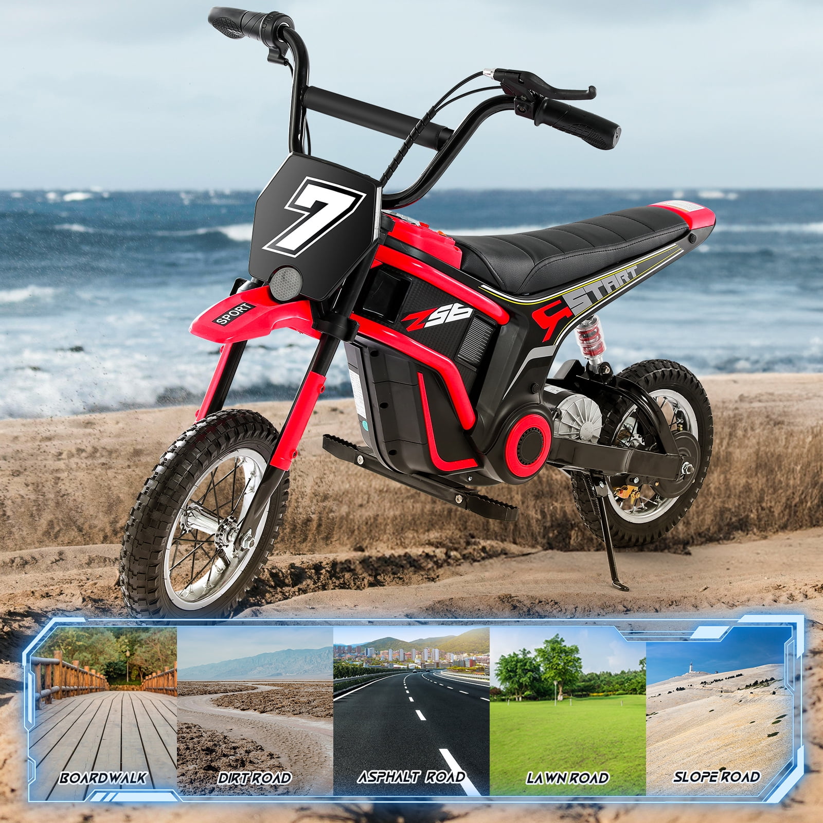 24V Dirt Bike,Neche 250W Electric Powered Motorcycle,Ride on Dirt Rocket with Shock Absorption Suspension for Kids Age 13+,Red