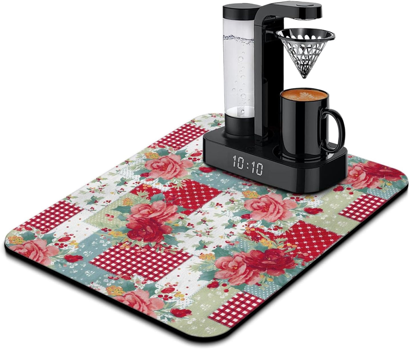 Coffee Bar Mat Accessories for Countertop Absorbent Anti-Slip Silicone Pioneer Flower Dish Drying Mats for Kitchen Counter Draining Pad Decor Gift Fit Coffee Maker Coffee Pot Espresso Machine 24x18in
