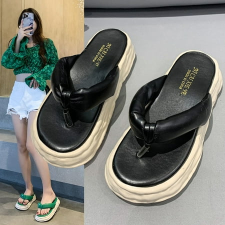 

AYYUFE Women Flip Flops Fashion Thick Sole Anti-Skid Round Toe Sandals Peep Toe Lightweight Slippers Indoor Outdoor Summer Beach Classics Ladies Shoes