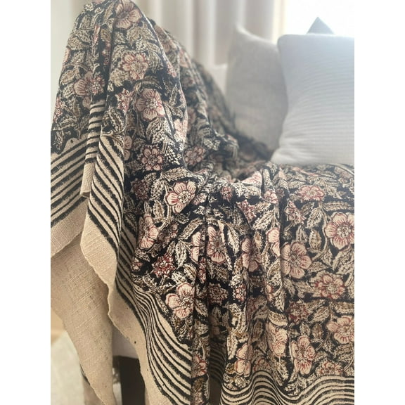 Handmade Throw Handblock print Throw Cotton Throw Blanket Sofa Décor Room Décor Tassels Hand Loomed Block Print Cotton Twin, Queen size
