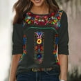 thumbnail image 2 of Women Mexican Tops Long Sleeve T Shirt Embroidery Flowers Fall Spring Tee Boho Tunic Tops Loose Fit Casual Tshirts, 2 of 5