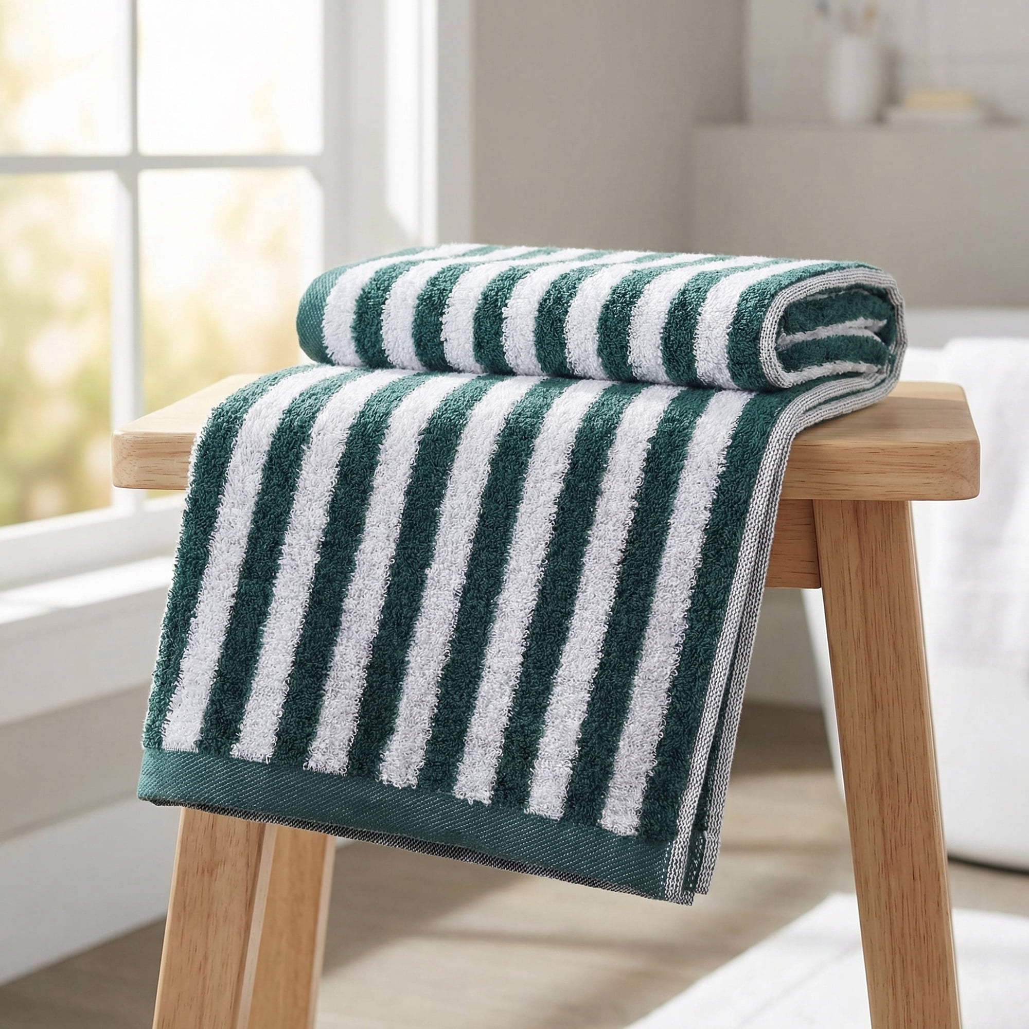 REGALWOVEN Classic Striped Cotton Hand Towels, Ultra Plush Absorbent Quick Dry Towels for Bathroom, Kitchen, Guest Room, 29" x 13" Green 4pk