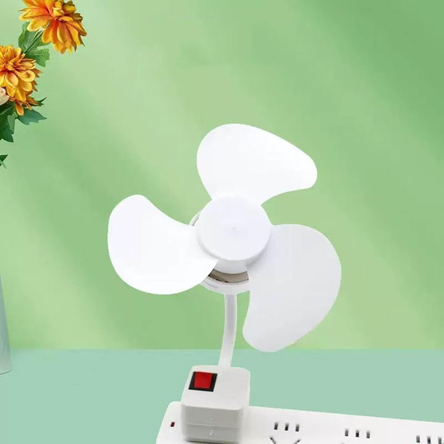 Quiet Socket Fan with Plug Adapter, Mini Plug-in Wall Fan with 360° Flexible Gooseneck for Kitchen Bathroom Office Cooling (2 Pieces, White)