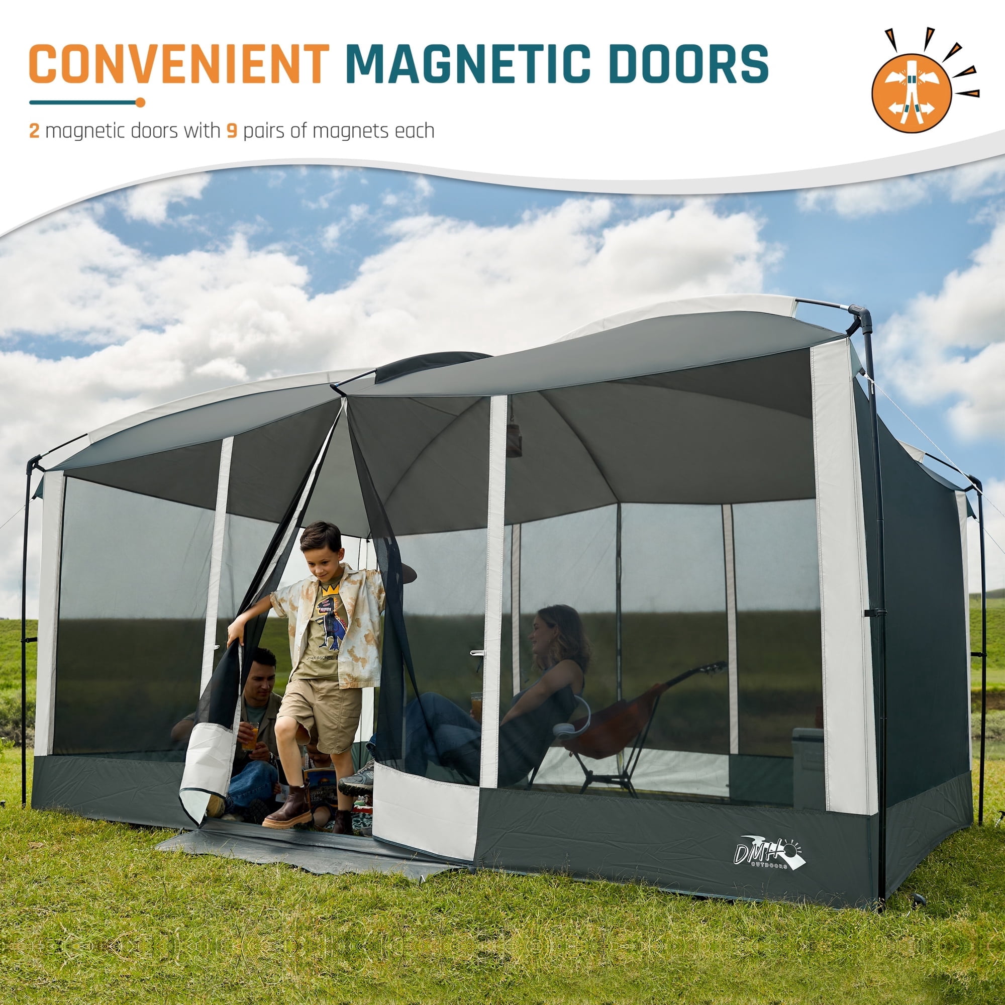 13' x 9' Screen House Tent with Projection Mesh Gazebos Camping Tent for Outdoor Patios Backyards Gray