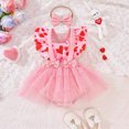 thumbnail image 2 of Newborn Baby Girl Clothes My 1st Birthday Day Outfit with Love Print Ruffle Sleeve Heart Letter Tutu Romper Dress Bow Headband Pink 12-18 Months, 2 of 4