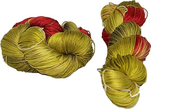 Knitsilk 3 Ply 100% Mulberry Silk Lace Weight Yarn | Perfect for Knitting & Crocheting and Weaving | Fine Quality Silk Yarn for Luxurious Creating Projects.(50Gm–260Yards, Olive&Red) (Pack of 2)