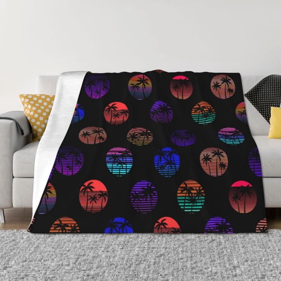 Naloa 80s Style Palm Trees Flannel Blankets - Thick and Warm Blanket for Winter, Soft Fuzzy Plush King Blanket for All Seasons80"x60"