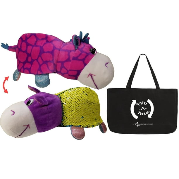 FlipaZoo FlipQuin Plush Sequins Toy & Pillow in 1 ( Hetal Hippo