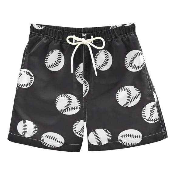 ALAZA Boys Swim Trunks Baseball Pattern Beach Board Shorts Drawstring Swimsuit S