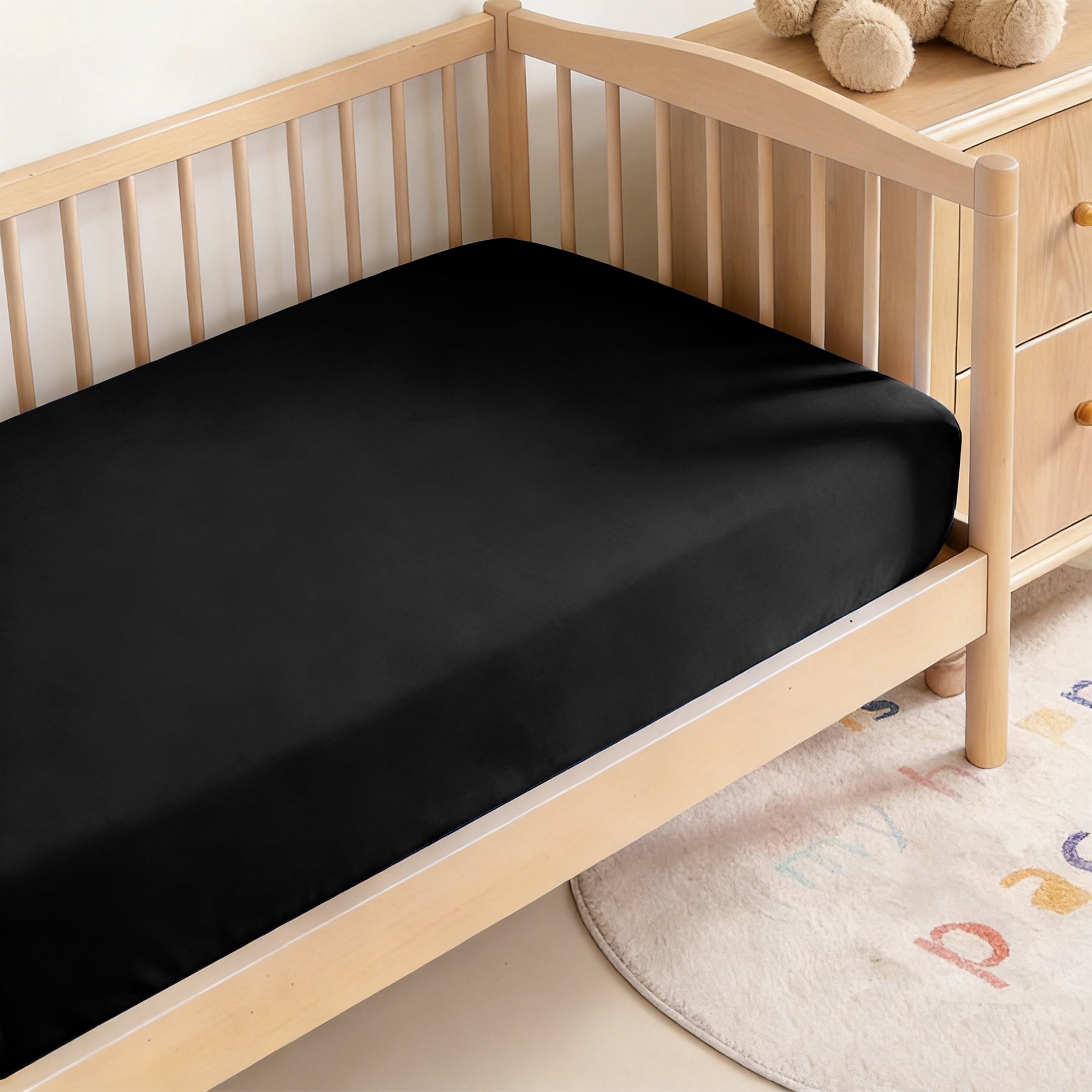 Lorviah 1 Pack Fitted Crib Sheet, 28"x 52" Ultra Soft Microfiber Crib Sheet for Boys & Girls, Black