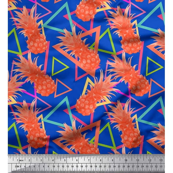 Soimoi Satin Silk Fabric Triangle & Pine Fruits Fabric Prints by Yard 42 Inch Wide