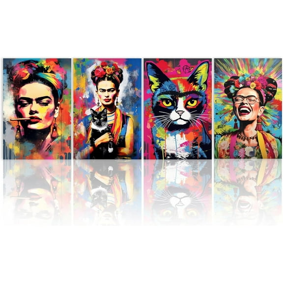 4 Pcs Frida Kahlo Wall Art Canvas — Frida Kahlo Posters, Frida Kahlo Decor for Home & Office, Frida Kahlo Painting, Frida Kahlo Decoration, Frida Kahlo Gift, Mexican Wall Art (8x12", Set#3, Unframed)