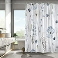thumbnail image 3 of Floral Shower Curtain Set,Blue Beige Poppy Flowers Shower Curtains for Bathroom,Watercolor Lush Botanical Waterproof Fabric Bath Curtain with 12 Hooks 72x72in, 3 of 6