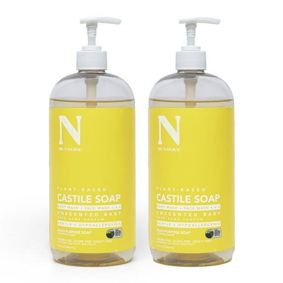 Dr. Natural Castile Liquid Soap, Bathroom Soap, Unscented, 32 oz, 2 pk