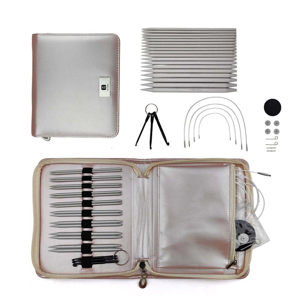 Geemin Short Round Knitting Needle 3.0-6.0mm Interchangeable Circular Knitting Needle Set with Case & Accessories for Knitting