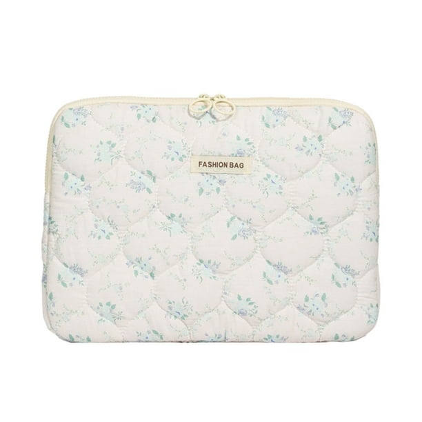 Cateissary Caja floral resistente del ordenador portátil del rasguño liso de la cremallera pequeño bolso del ordenador portátil de la flor Almacenamiento y organización del hogar blanco 15 pulgadas