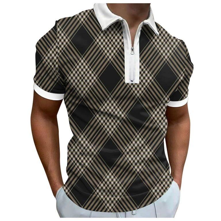 B91xZ Shirts For Men Mens Summer Digital 3D Printing Daily Fashion Poster  Holiday Beach Lapel Zipper Short Shirt Pack Men Polo Shirts For Men Brown M  
