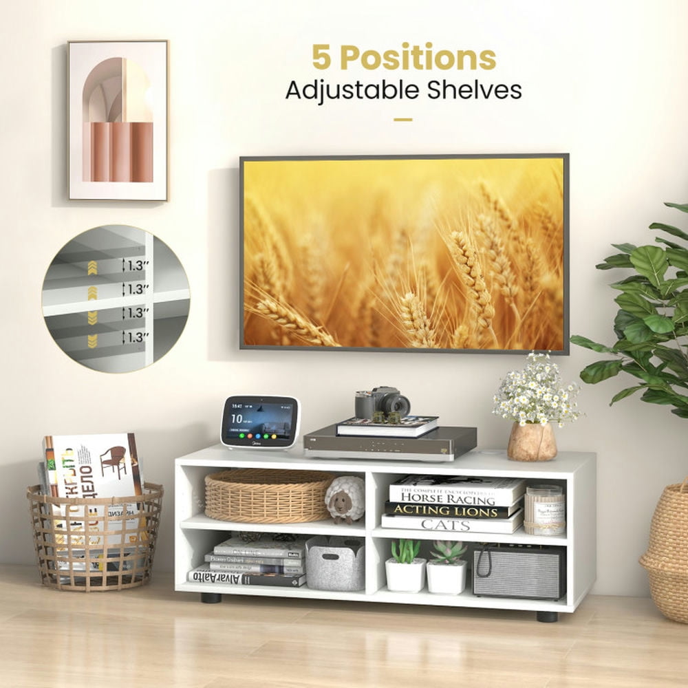 Finihen TV Stand, Entertainment Center, TV Console Table with Adjustable Shelves and Cable Management Hole for TV up to 40 Inch, for Living Room, White