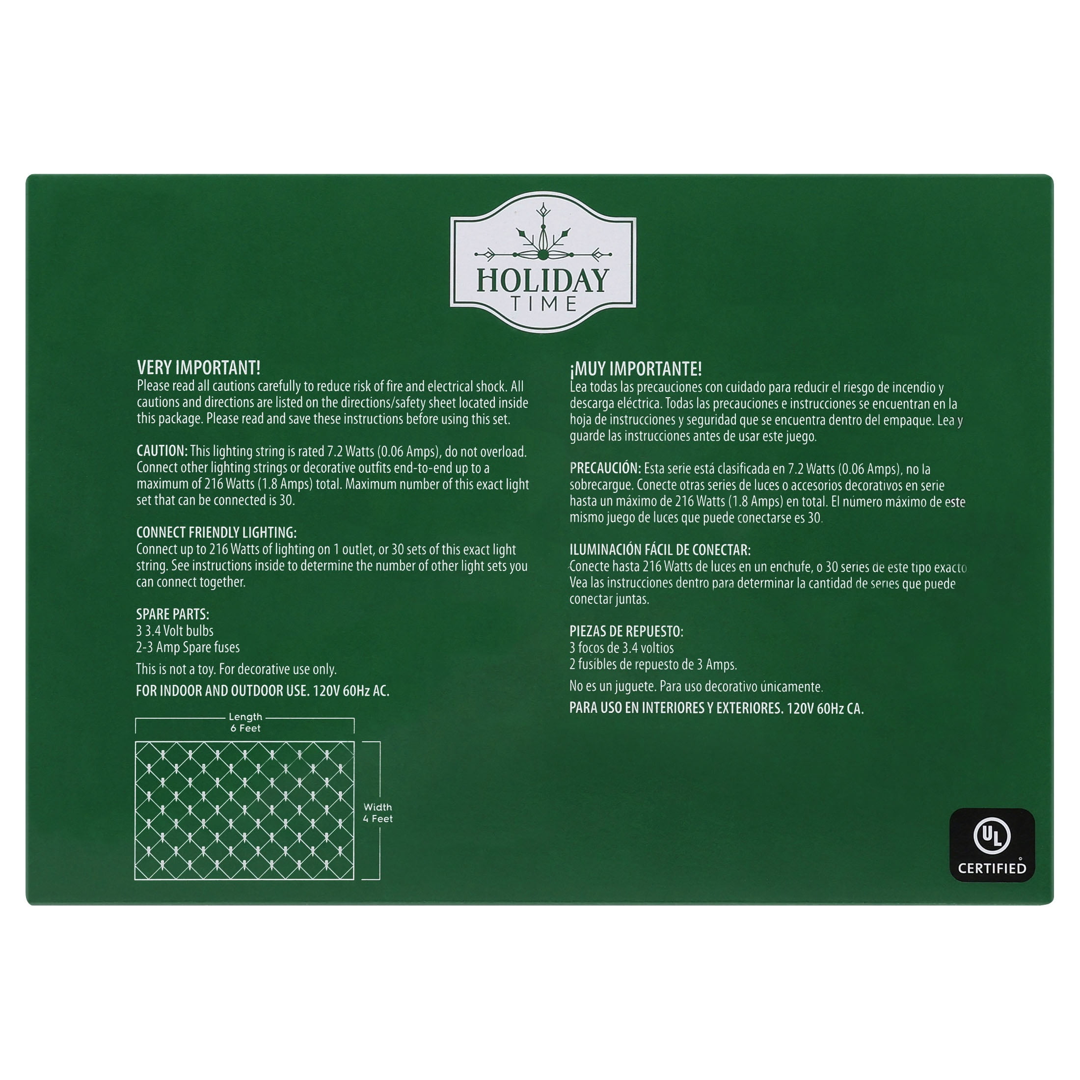 Indoor/Outdoor 150-Count LED Christmas Net Lights, Green, Green Wire, 6' x 4', by Holiday Time