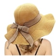 thumbnail image 2 of XINPING Women's Elegant Crochet Straw Hat Packable Bow Tie Wide Brim Cap Foldable Summer UV Protection Beach Hats with Lace Band and Flower, 2 of 7