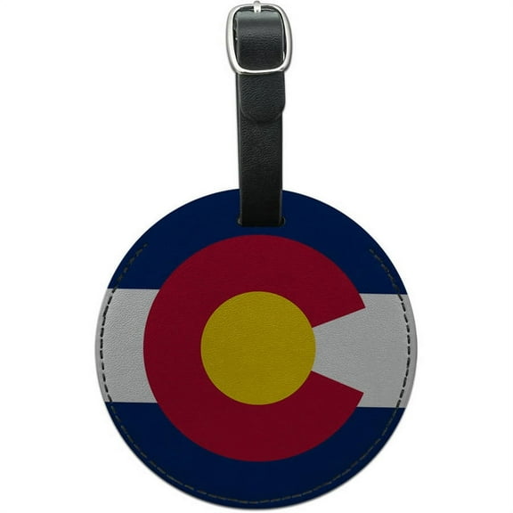 Colorado State Flag Round Leather Luggage ID Tag Suitcase Carry-On