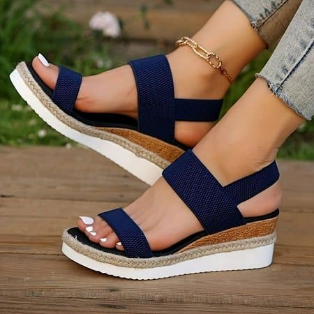 FDGHYTBF Stylish Wedge Sandals - Adjustable Elastic Band Comfortable Platform Lightweight Summer Shoes - Perfect for Trendy Outfits