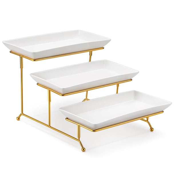 Bandejas de servicio de 3 niveles MALACASA de porcelana blanca para fiestas